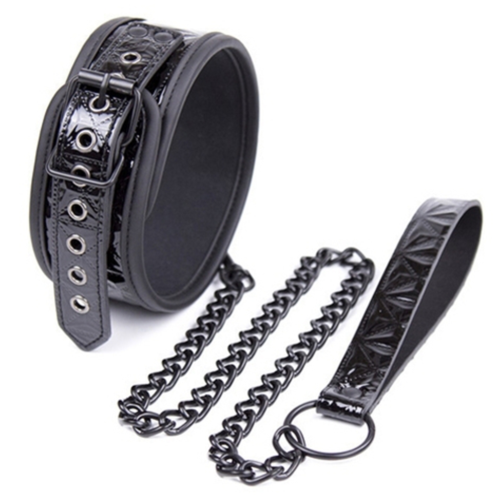 Luxury Diamond Pattern Collar & Leash Black