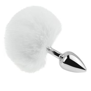 Bunny Tail Stainless Steel Anal Plug-White